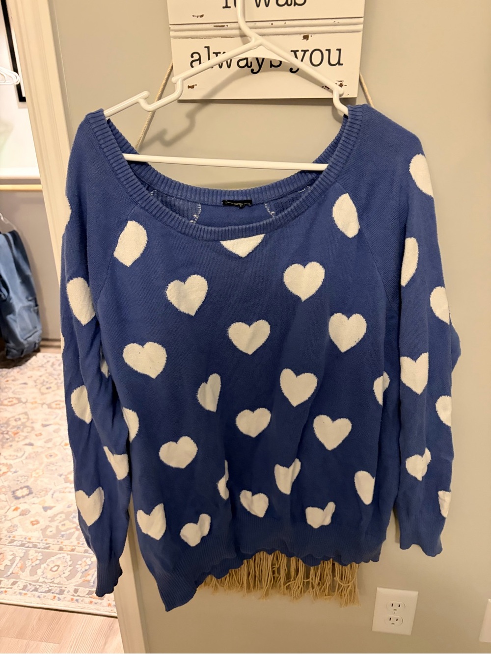 Torrid Blue Heart-Print Women's Sweater - White Hearts